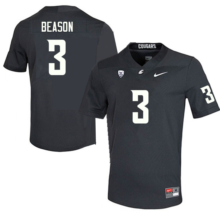 Washington State Cougars #3 Zeriah Beason College Football Jerseys Sale-Charcoal